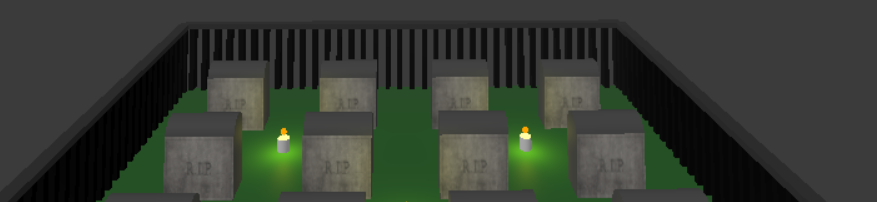 Screenshot of graves in the graveyard